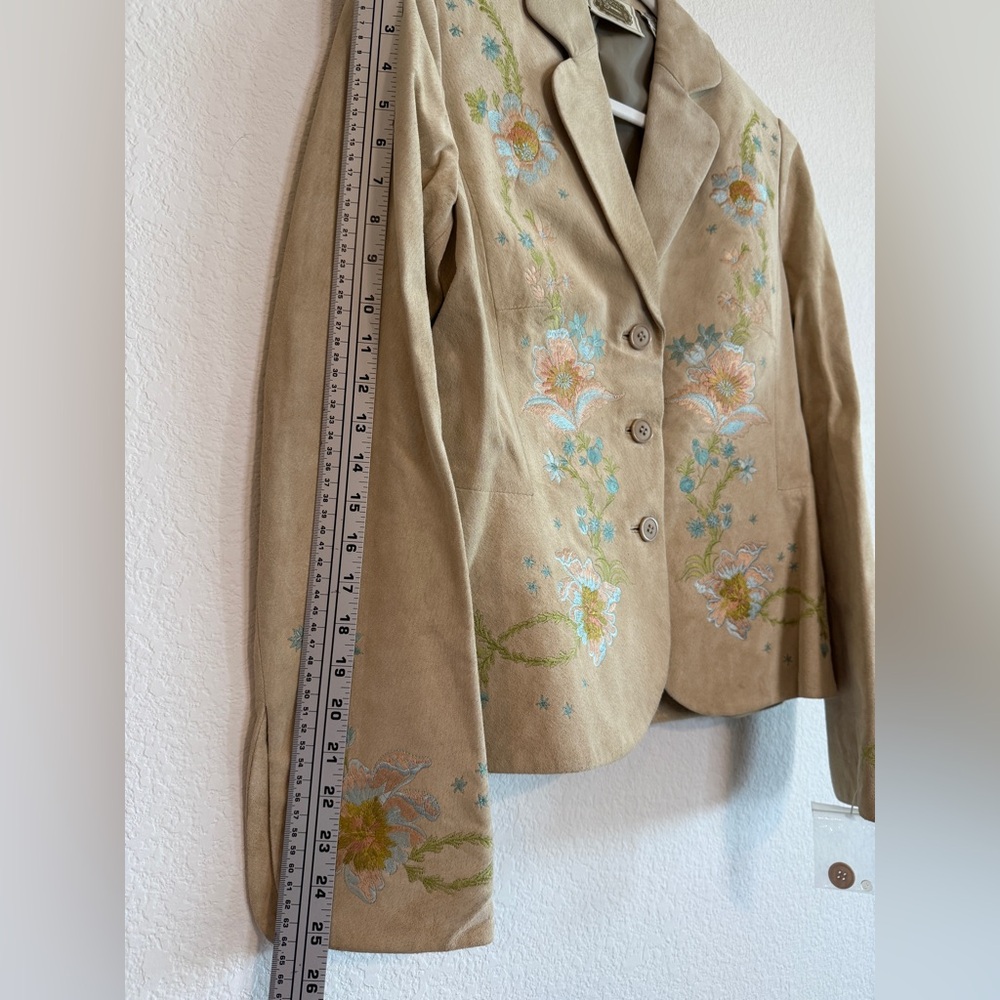 🆕 PTP 20” James C. for Spiegel 💛Embroidered Suede Leather Blazer | Size 12 | - Picture 9 of 16